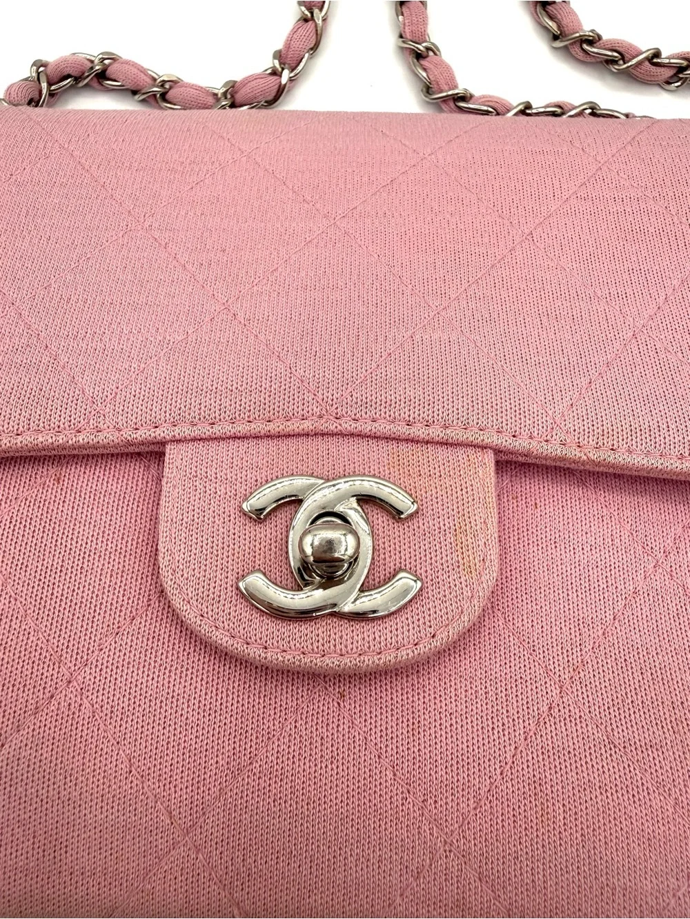 CHANEL Pink Quilted Flap Shoulder Bag with Silver Chain